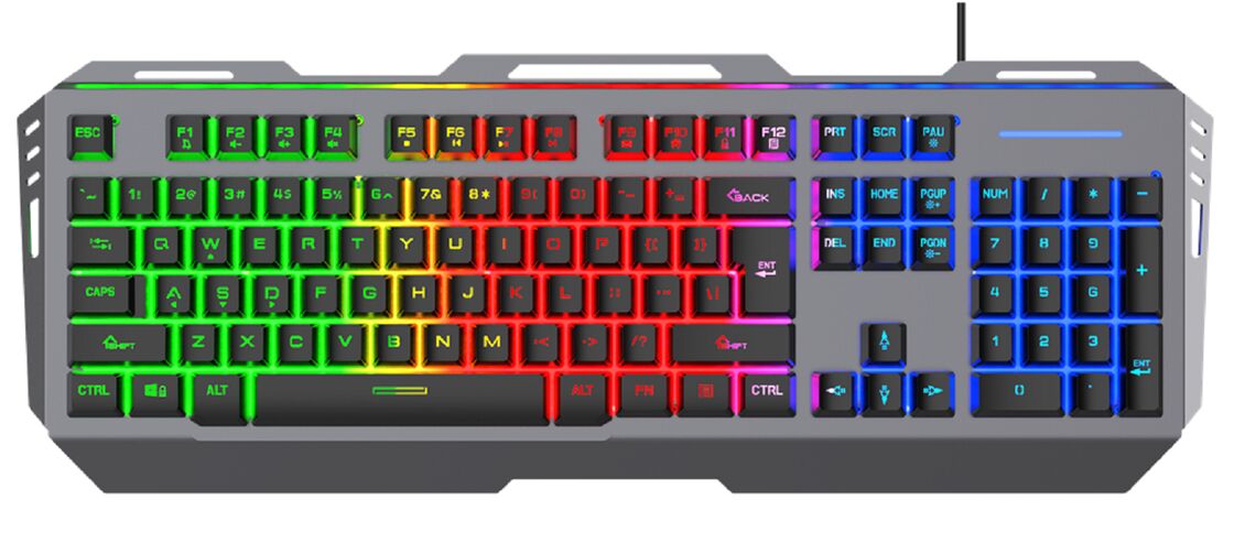 Teclado de juego con cable de aleación de aluminio con retraso de 19 teclas, retroiluminación RGB de 3 zonas personalizable