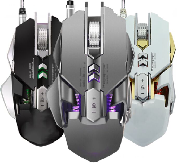 3200 DPI Ratón de juego ergonómico con ventilador de enfriamiento turbo, RGB personalizable, 7 botones programables, USB trenzado de 1,5 m, blanco, negro, pistola