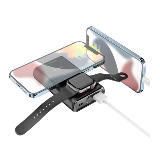10000mAh 2 en 1 Banco de energía de carga inalámbrica, 15W teléfono + 2.5W relojería de carga