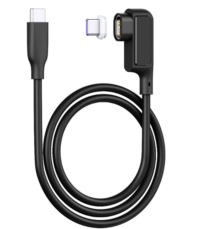 Cable USB-C Magnético 5A con Pantalla Digital, 0.5M, Silicona, Codo, 480Mbps, Negro/Blanco