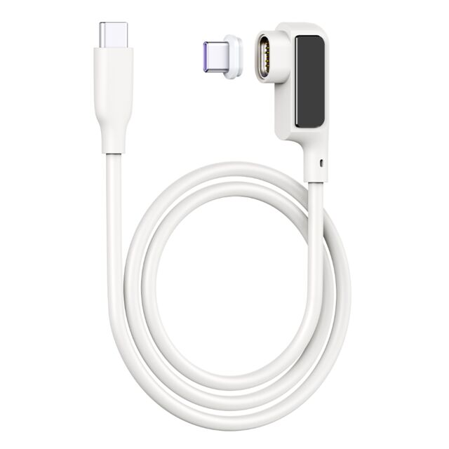 Cable USB-C Magnético 5A con Pantalla Digital, 0.5M, Silicona, Codo, 480Mbps, Negro/Blanco