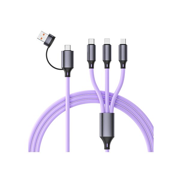 1Cable de carga rápida de silicona genuino de.2m, cobre puro de 4 núcleos, enchufe de aleación de aluminio, multicolor