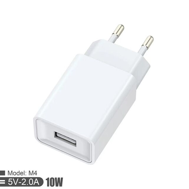 Cargador de pared europeo QC de 10W, 5V/2A, tamaño compacto, negro/blanco, caja de color