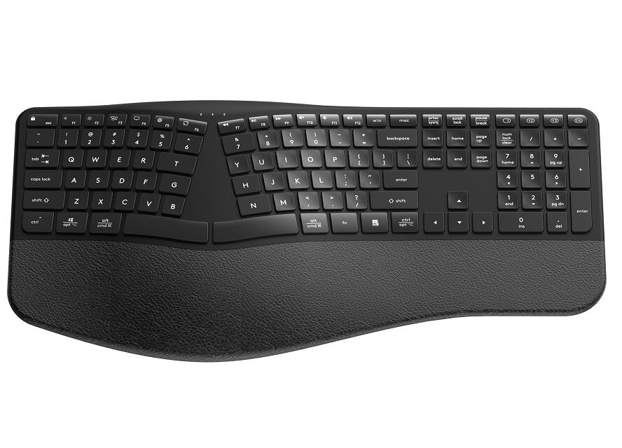 Teclado ergonómico de doble modo con interruptor de tijeras y reposapenes, mecanografía silenciosa