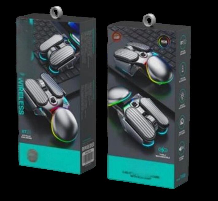 Ratón inalámbrico silencioso recargable, 6 teclas, 4800 DPI, retroiluminación RGB, doble modo, plata metálica