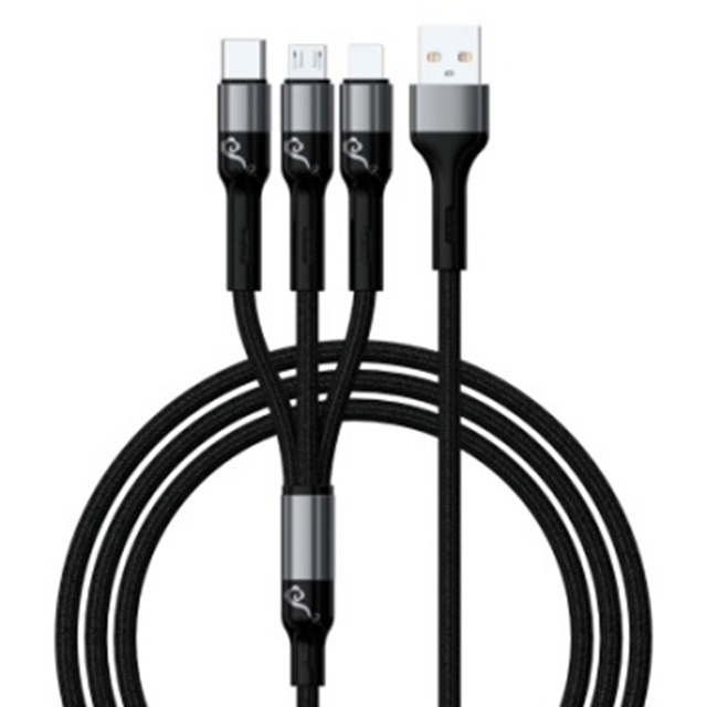 Cable trenzado de carga rápida 3 en 1 (USB-A a Lightning/Micro/Tipo-C), concha de aluminio