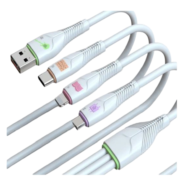 Cable de carga blanco de 3 en 1 (USB a Lightning/Micro/Tipo-C), 1,5 m