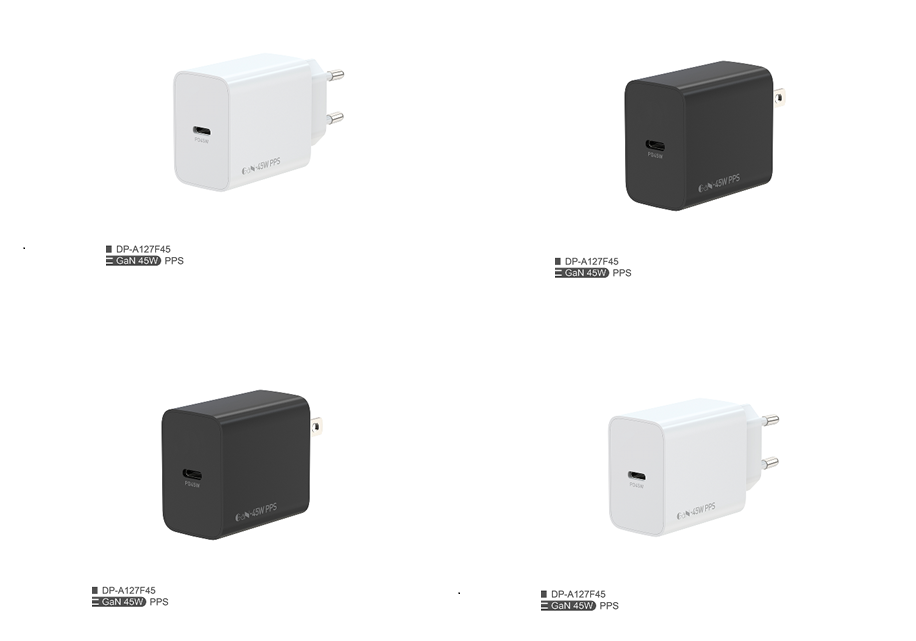 Cargador rápido PD+QC de 45W (con enchufe de la UE), negro/blanco, caja de colores