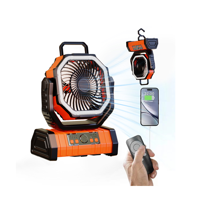 270 grados Rotativo ventilador de campamento 20,000mAh Batería, portátil 3 en 1, luz nocturna y banco de energía