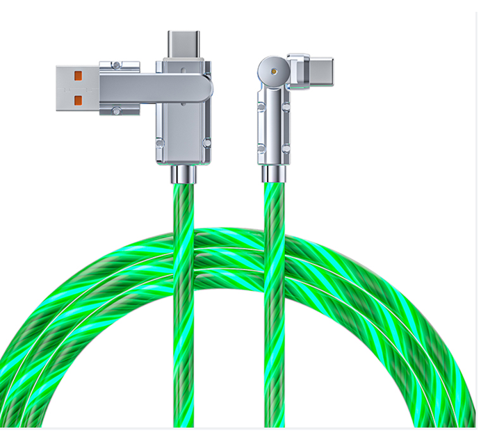 Cable de carga rápida transparente de 65W de aleación de zinc LED con doble protocolo C-C/C-L