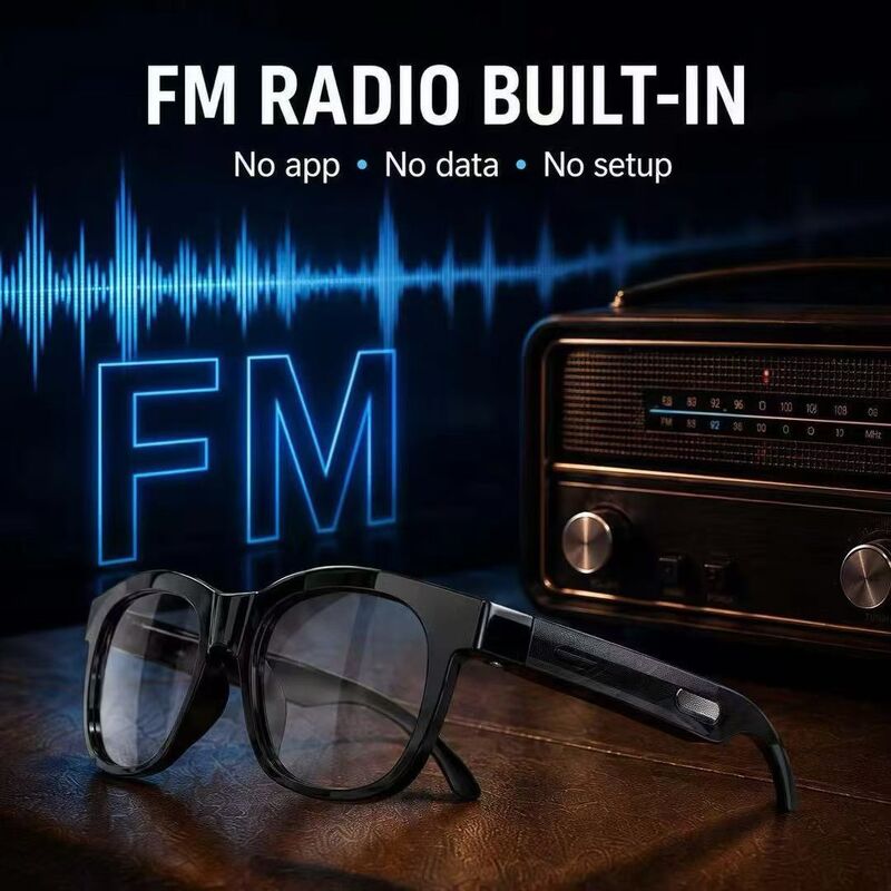 Bluetooth 5.4 Audio gafas de sol w/FM Tipo-C 6H Tiempo de juego 38.5g Ligero Multicolor