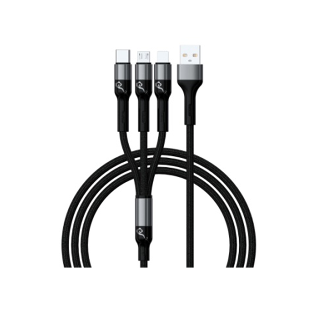 Cable de carga rápida trenzado 3 en 1 de 1.2M, Lightning/Micro de 2 núcleos, TPE+Aluminio, Negro/Rojo/Verde