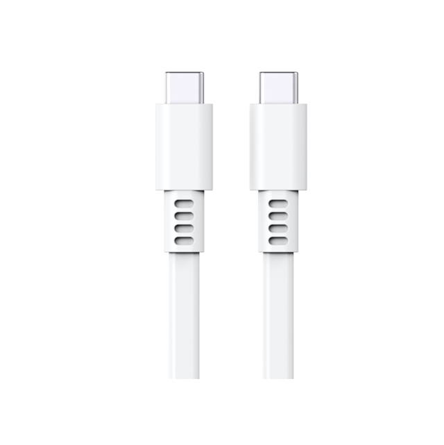 Cable de carga rápida plana de silicona USB 2.0, tipo C a C 3A / 20V + transferencia de datos a 480 Mbps, cable blanco resistente a la flexión 1M