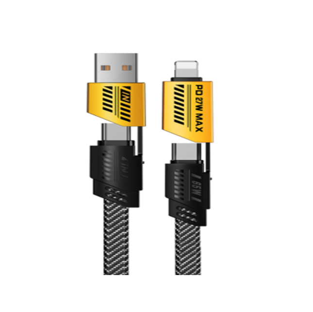Cable de nailon trenzado de carga rápida PD 4 en 1, caja de color negro de 1M