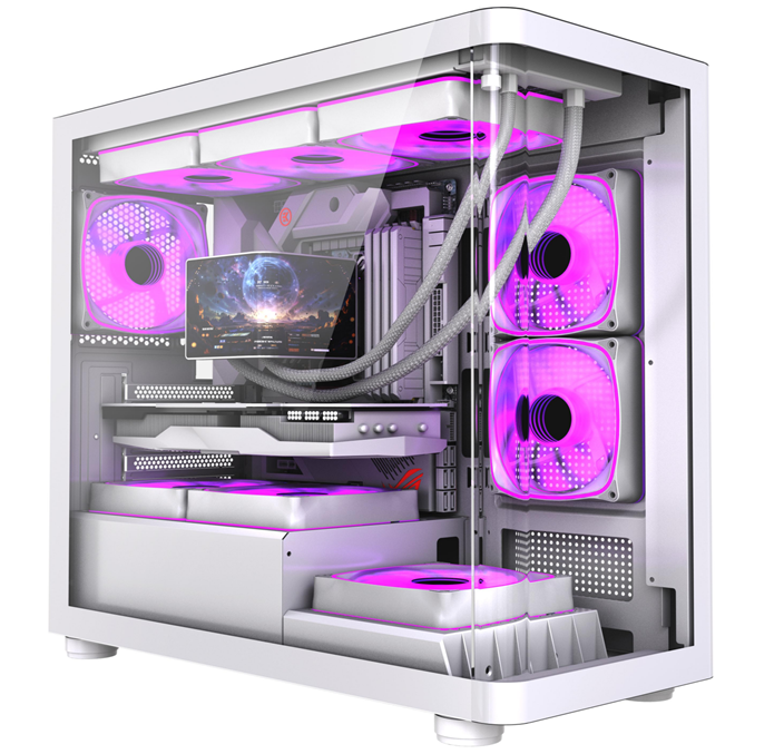 Cuadro de juegos ATX Mid-Tower. Panel de vidrio curvo. Soporte de radiador de 360 mm.