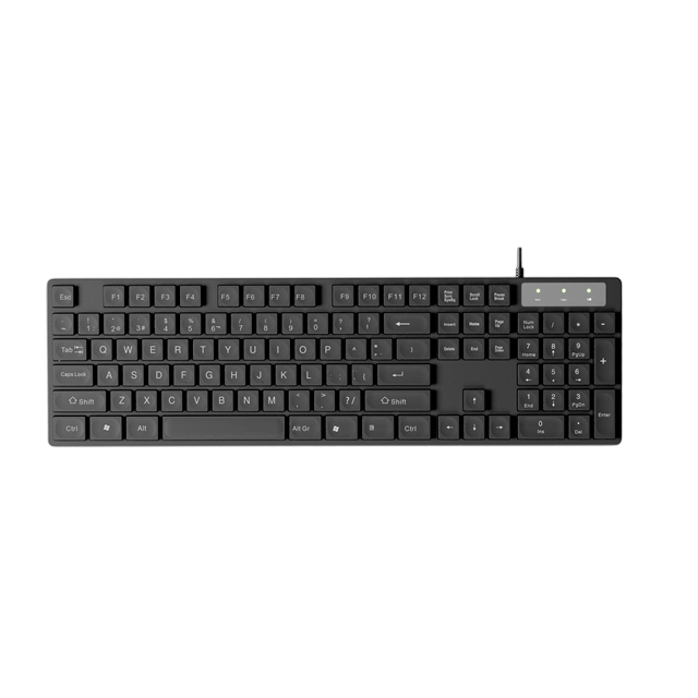 Teclado de oficina con cable de 104 teclas, ABS resistente a derrames y al calor, diseños multilingües, teclado de tamaño completo con conexión USB Plug-and-Play