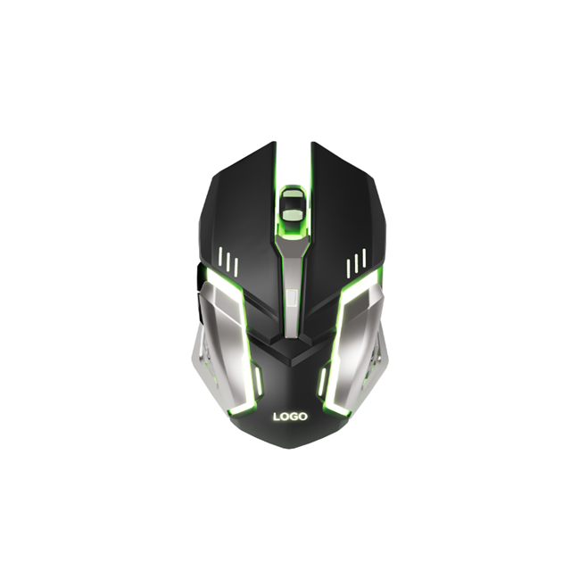 Ratón Gaming con Cable 6D, DPI Ajustable de 3600 + Base Metálica con Peso, ABS Negro Mate con Ribete Plateado y Logo LED, USB Plug-and-Play