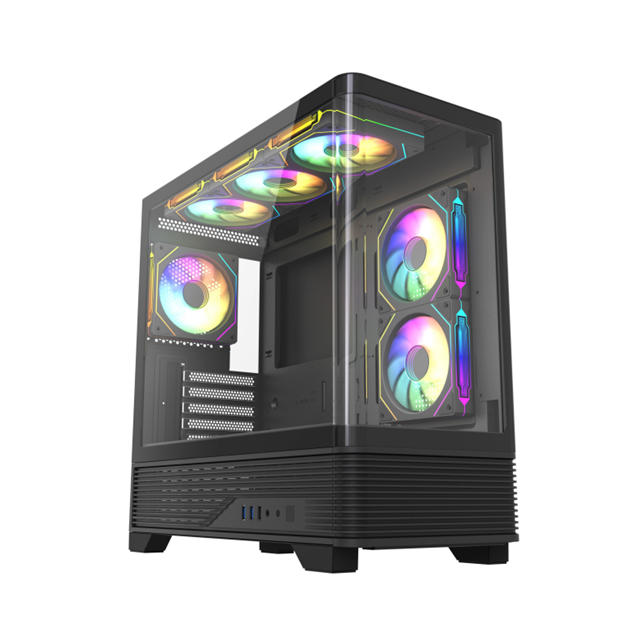 Caja de PC de vidrio curvo panorámico, Soporte AIO de 360 mm, Espacio para GPU de 410 mm, M-ATX/ITX