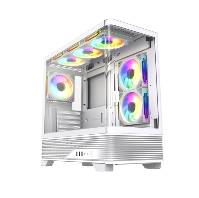 Caja de PC de vidrio curvo panorámico, Soporte AIO de 360 mm, Espacio para GPU de 410 mm, M-ATX/ITX