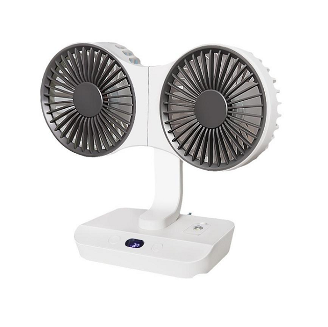 Ventilador Recargable 4 en 1 con Lámpara, Escritorio/Pared/Colgante, Rotación de 360 grados y Batería de 2400mAh