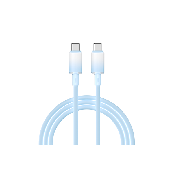 Silicone Type C to C Cable 3A 20V 60W Fast Charge 480Mbps 1.2M Blue Soft TPE Retail Color Box